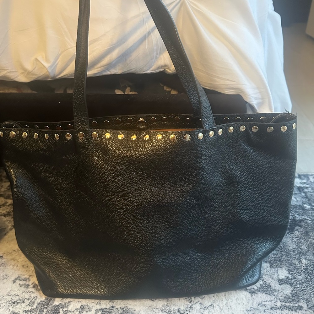 Black Laggo Gold Studded Leather Tote Bag